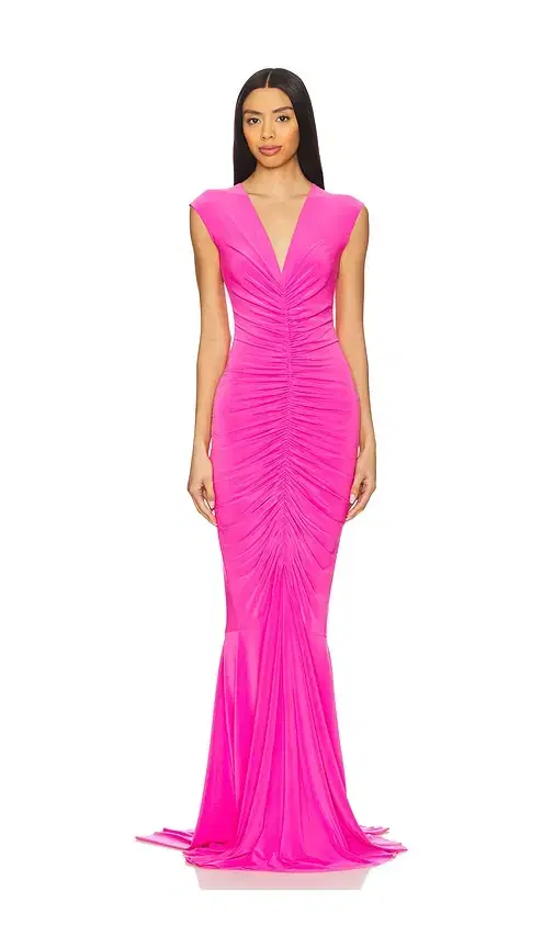 Norma Kamali x REVOLVE Sleeveless Deep V Neck Shirred Front Fishtail Gown