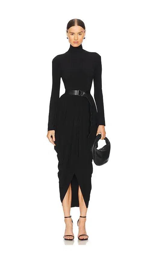 Long Sleeve Turtleneck Waterfall Dress