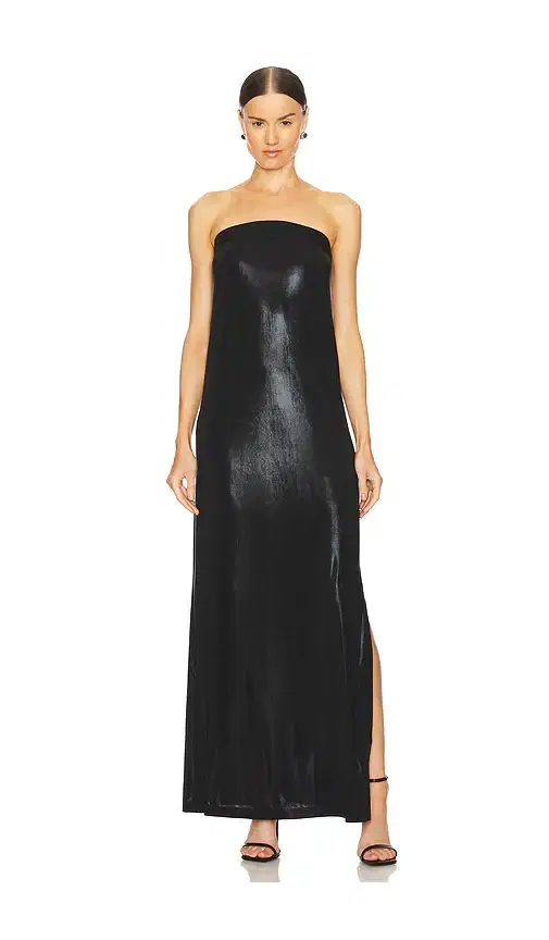 Norma Kamali Strapless Tailored Side Slit Gown