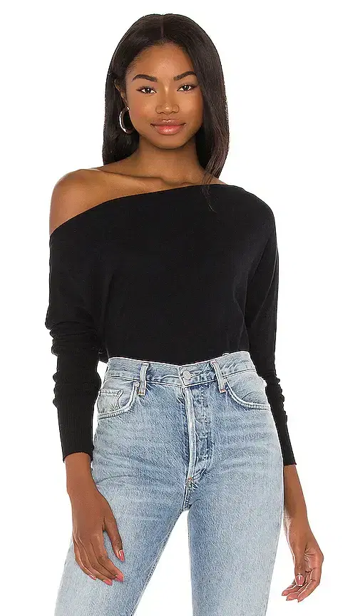 Cashmere Cuffed Off Shoulder Long Sleeve Top