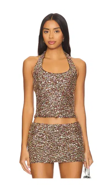 SIEDRÉS Juli Fitted Sequined Halterneck Top | Thumbnail 1