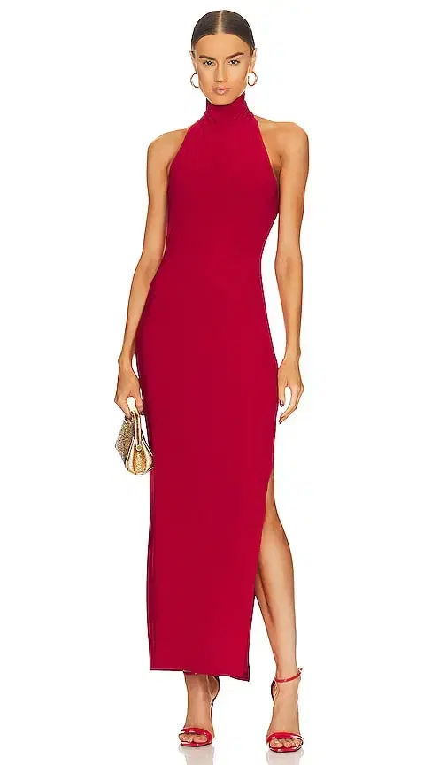 Halter Turtleneck Side Slit Gown