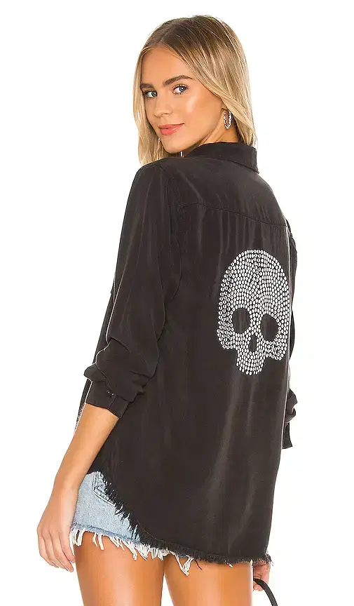 Sloane Nailhead Skull Button Up Denim Shirt