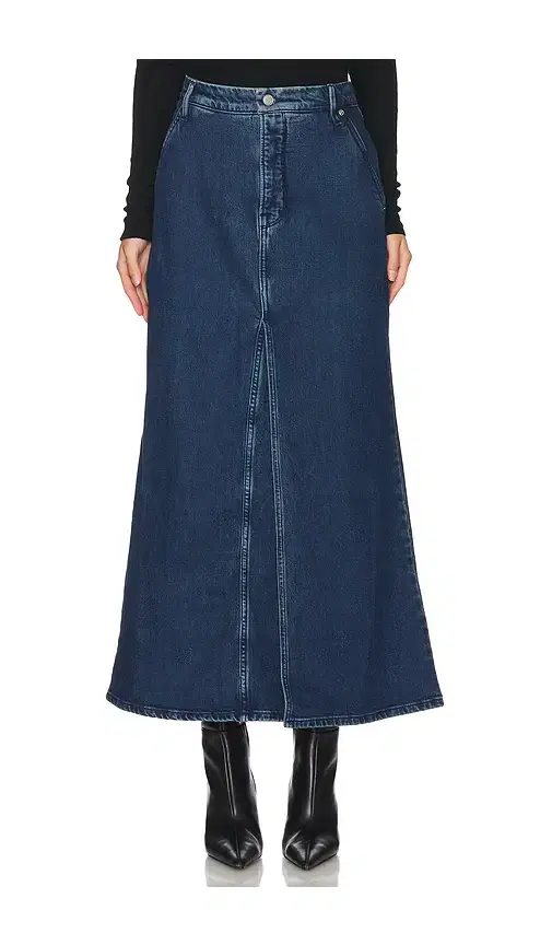 Good American Fit And Flare Denim Maxi Skirt