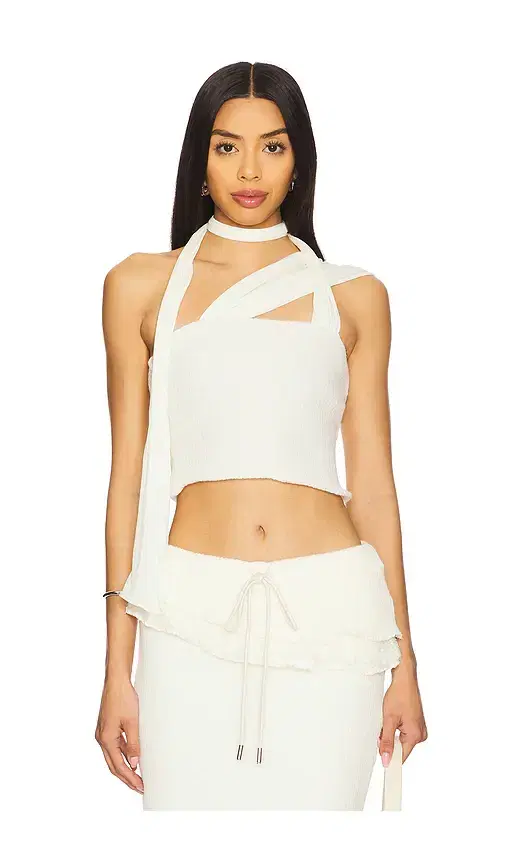 Zemeta Milky Knit Tie Scarf Top