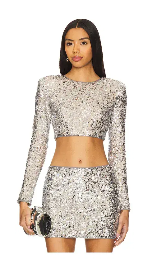 Lovers and Friends Crystal Sequin Cropped Top