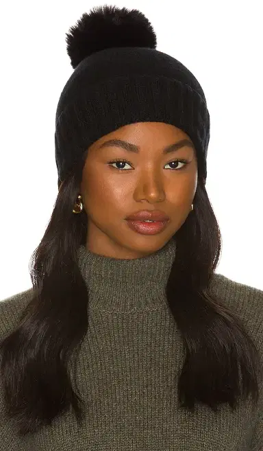 Hat Attack Cashmere Slouchy Cuff Beanie with Faux Fur Pom | Thumbnail 1 Hat Attack Cashmere Slouchy Cuff Beanie with Faux Fur Pom | Thumbnail 1