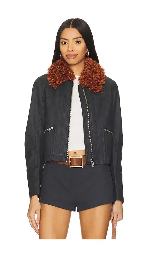 Free People x REVOLVE Jayce Faux Leather Jacket With Faux Fur Trim
