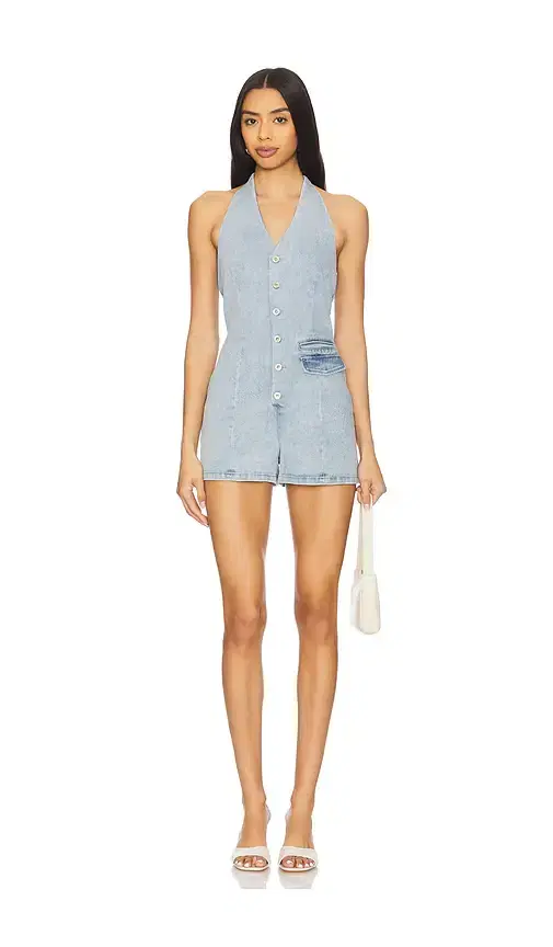 Central Park West Denim Suiting Romper