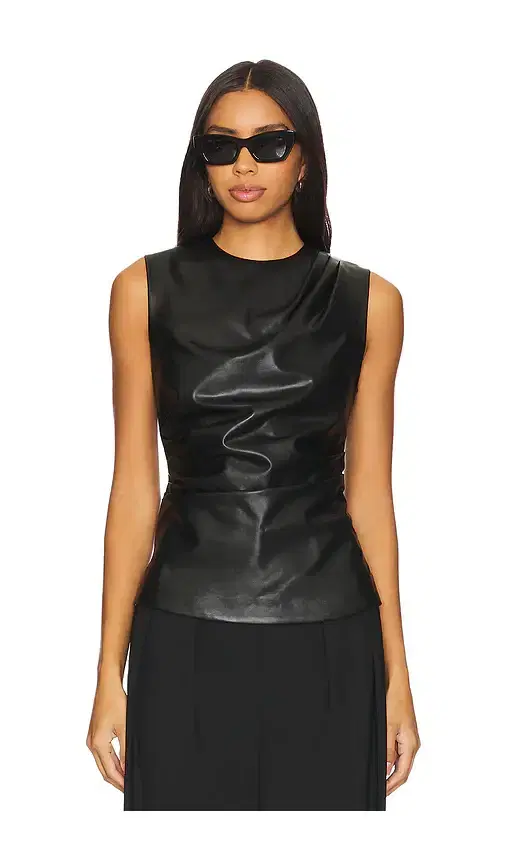 SIMKHAI Wynter Faux Leather Draped Top