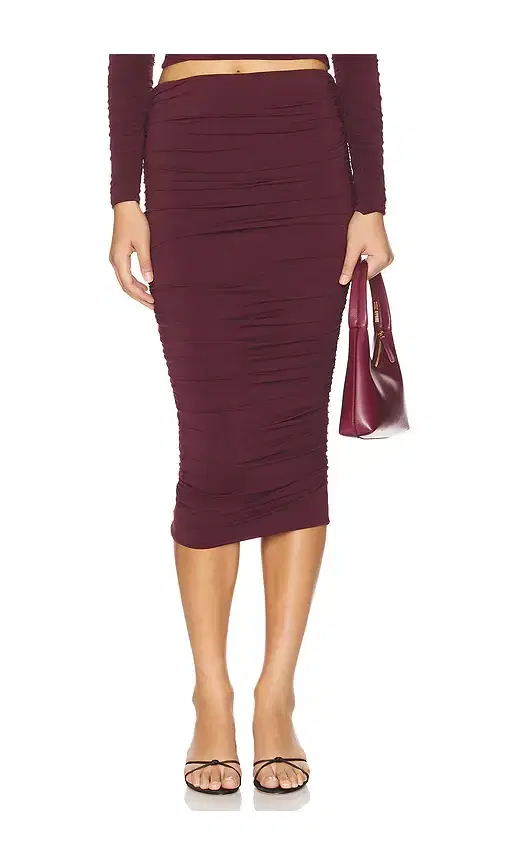 Darcy Mid Rise Ruched Midi Skirt