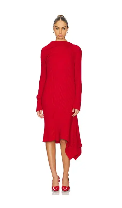 Merino Wool Knitted Draped Midi Dress