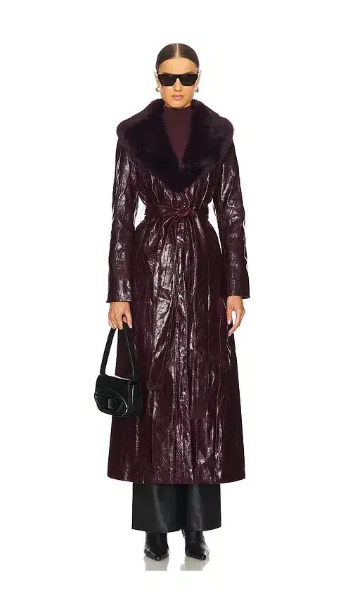 Kim Shui Bordeaux Faux Fur Collar Coat