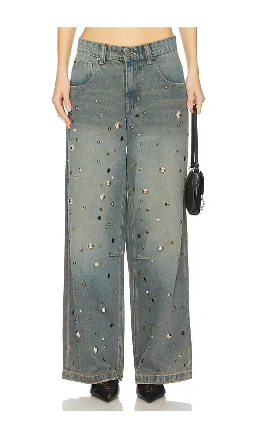 Jaded London Studded Colossus Wide Leg Jeans