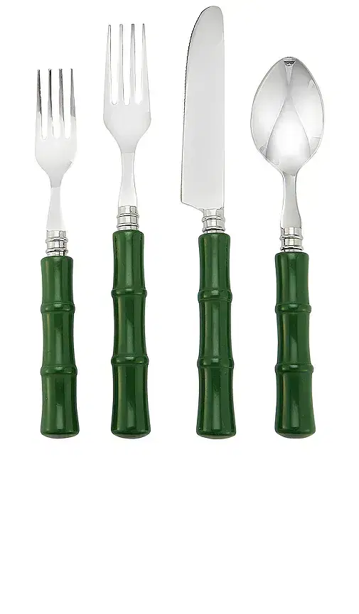 Chefanie Green Resin Bamboo Flatware Set