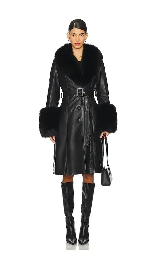 Jojo Leather Coat With Fur Trim