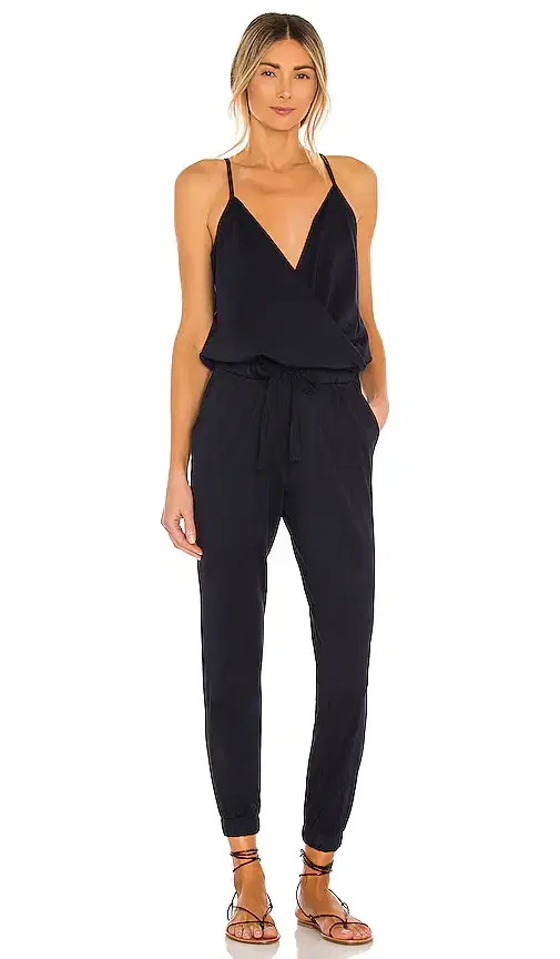 Bobi Supreme Jersey Tied Waist V Neck Jumpsuit