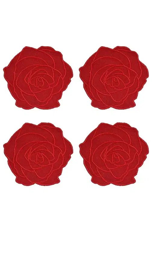 Chefanie Red Rose Cocktaill Napkins Set Of 4