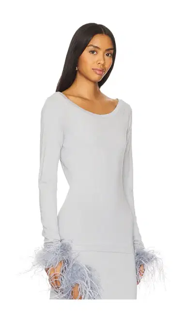 ANDREEVA Grey Knit Top With Feathers | Thumbnail 2
