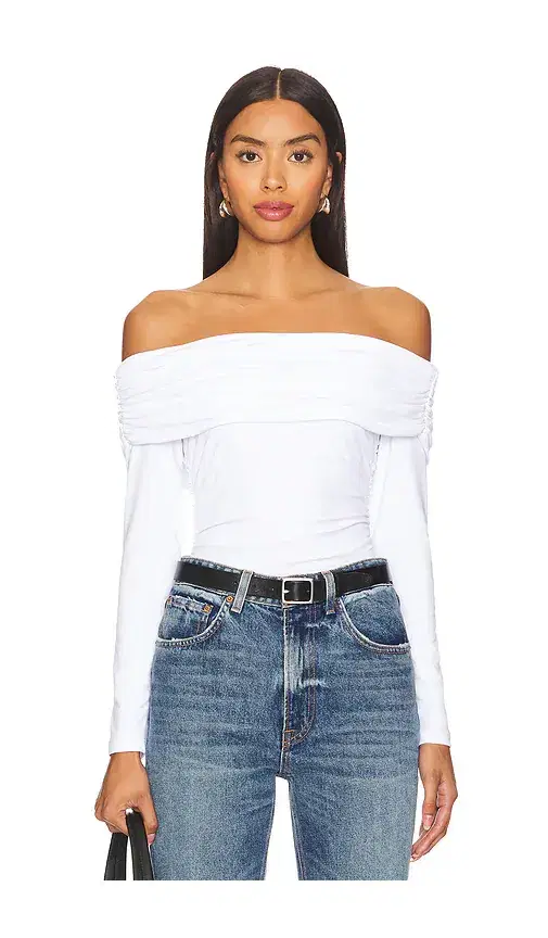 Susana Monaco Off The Shoulder Gathered Long Sleeve Top