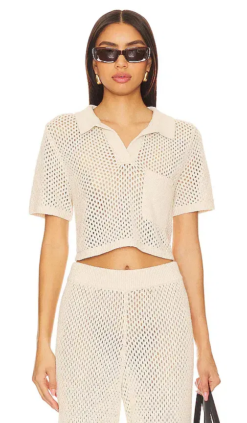 Onia Crochet Cropped Polo Top