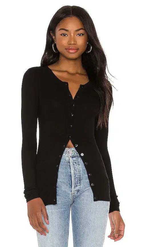 Enza Costa Silk Rib Fitted Long Sleeve Cardigan