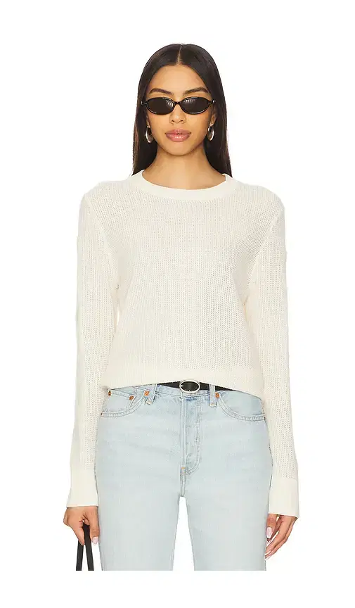 Enza Costa Linen Open Knit Crewneck Sweater