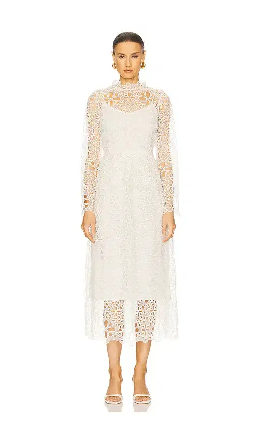 Sea Lumi Eyelet Peplum Long Sleeve Dress