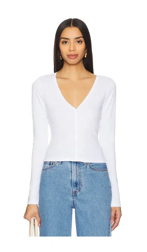Good American Cotton Pointelle Cardigan