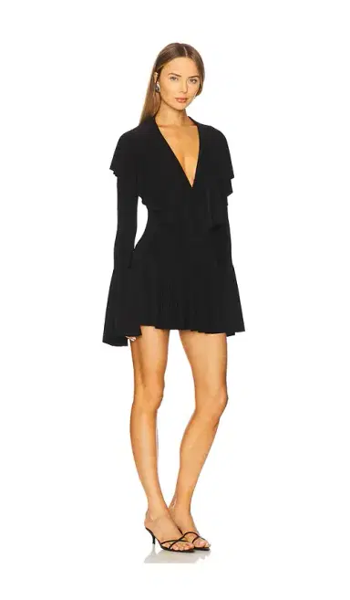 Norma Kamali Long Sleeve Deep V Ruffle Mini Dress | Thumbnail 2 Norma Kamali Long Sleeve Deep V Ruffle Mini Dress | Thumbnail 2