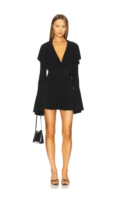 Norma Kamali Long Sleeve Deep V Ruffle Mini Dress | Thumbnail 1 Norma Kamali Long Sleeve Deep V Ruffle Mini Dress | Thumbnail 1