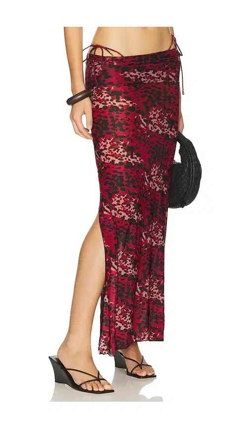 Mickey Printed Maxi With Side Splits & Foldover Waist Panel Skirt
