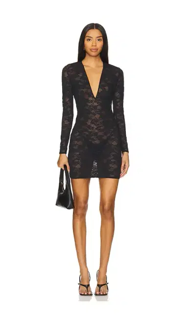Fleur du Mal Le Stretch Lace Deep Plunge Mini Dress | Thumbnail 1