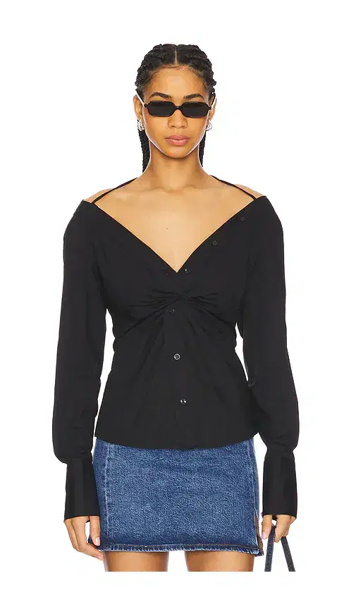 Good American Poplin Off Shoulder Top