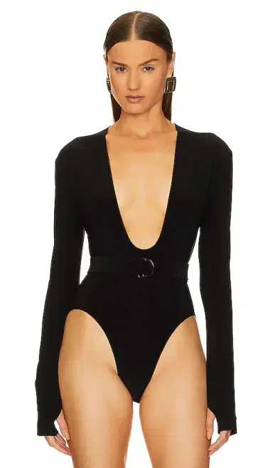 Norma Kamali Long Sleeve Deep U Neck Bodysuit | Thumbnail 2