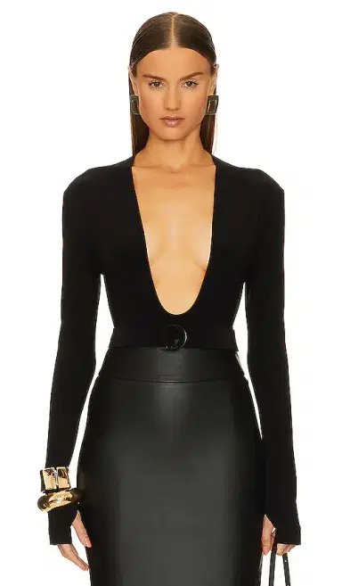 Norma Kamali Long Sleeve Deep U Neck Bodysuit | Thumbnail 1