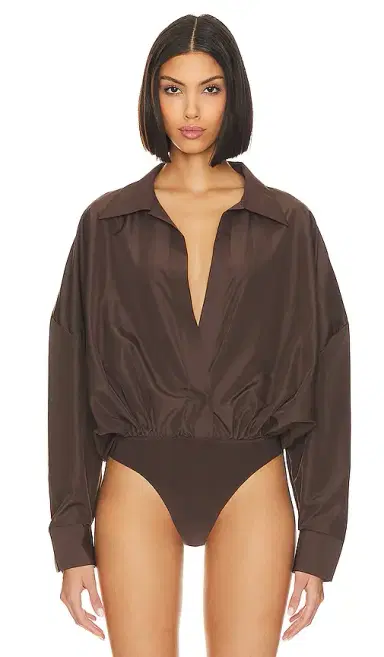 Norma Kamali Oversized Boyfriend Shirt Bodysuit | Thumbnail 2