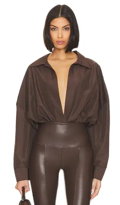 Norma Kamali Oversized Boyfriend Shirt Bodysuit | Thumbnail 1