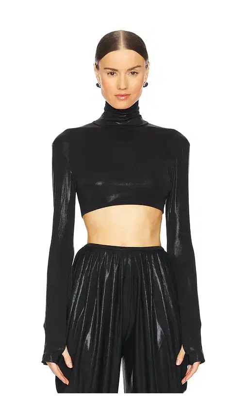 Norma Kamali Cropped Slim Fit Long Sleeve Turtleneck Top