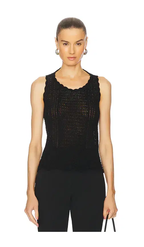 Norma Kamali Scoop Neck Tank Crochet Top