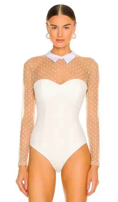 Fleur du Mal Collared Bodysuit With Dotted Tulle | Thumbnail 2
