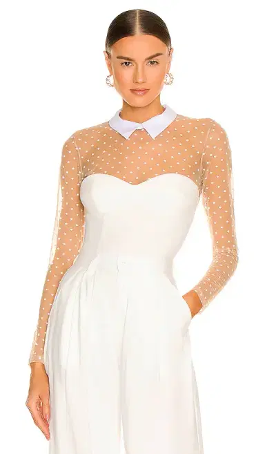 Fleur du Mal Collared Bodysuit With Dotted Tulle | Thumbnail 1