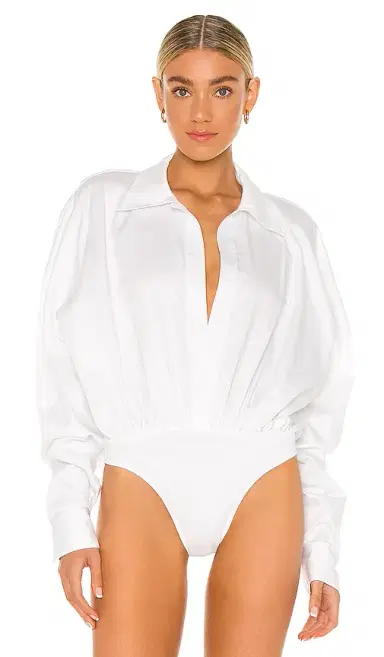 Norma Kamali Oversized Boyfriend Shirt Bodysuit | Thumbnail 2