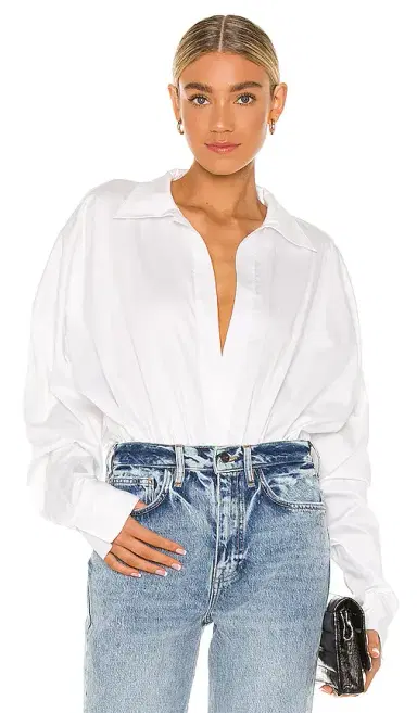 Norma Kamali Oversized Boyfriend Shirt Bodysuit | Thumbnail 1