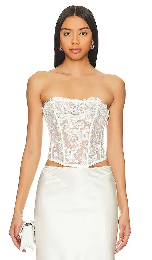 fleur du mal Floral Bow Embroidery Corset Top