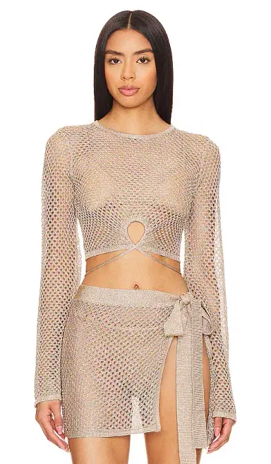 House of Harlow 1960 x REVOLVE Sana Metallic Open Stitch Top | Thumbnail 1