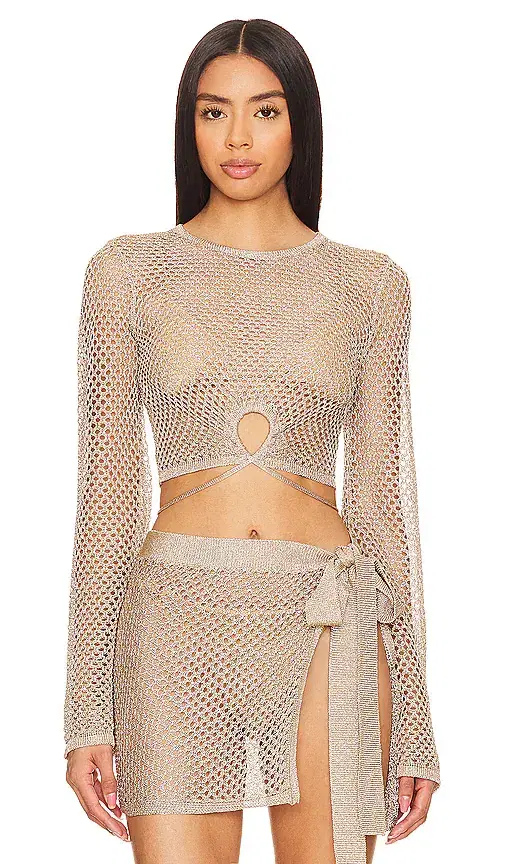 x REVOLVE Sana Metallic Open Stitch Top