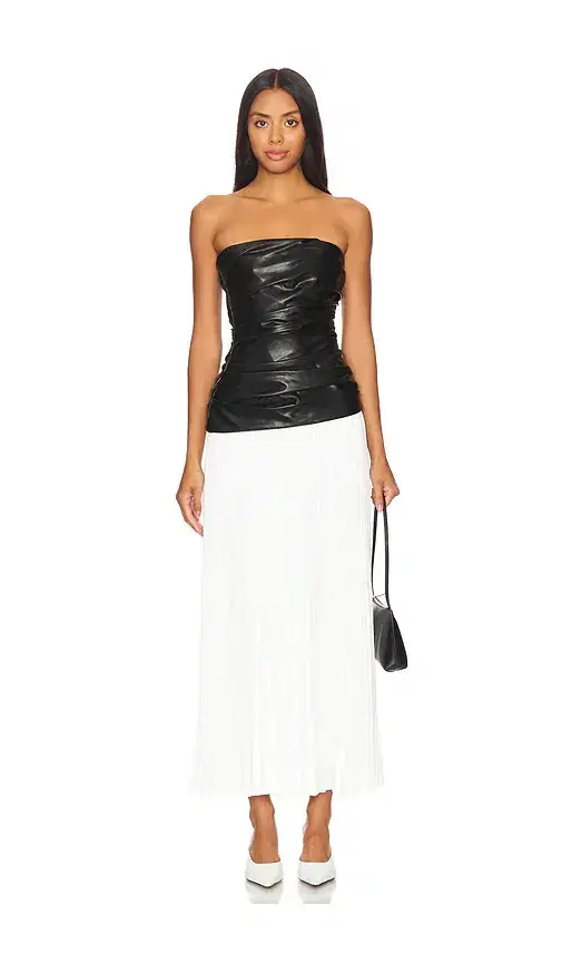 SIMKHAI Arie Faux Leather Bustier Midi Dress