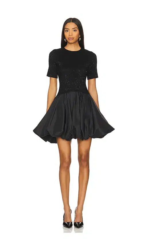 SIMKHAI Kenz Short Sleeve Knit Combo Ruffle Mini Dress