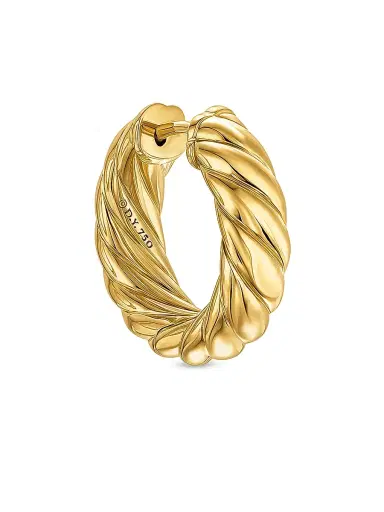 David Yurman Women's Sculpted Cable Hoop Earrings in 18K Yellow Gold, 18.6MM - Gold | Thumbnail 2 David Yurman Women's Sculpted Cable Hoop Earrings in 18K Yellow Gold, 18.6MM - Gold | Thumbnail 2
